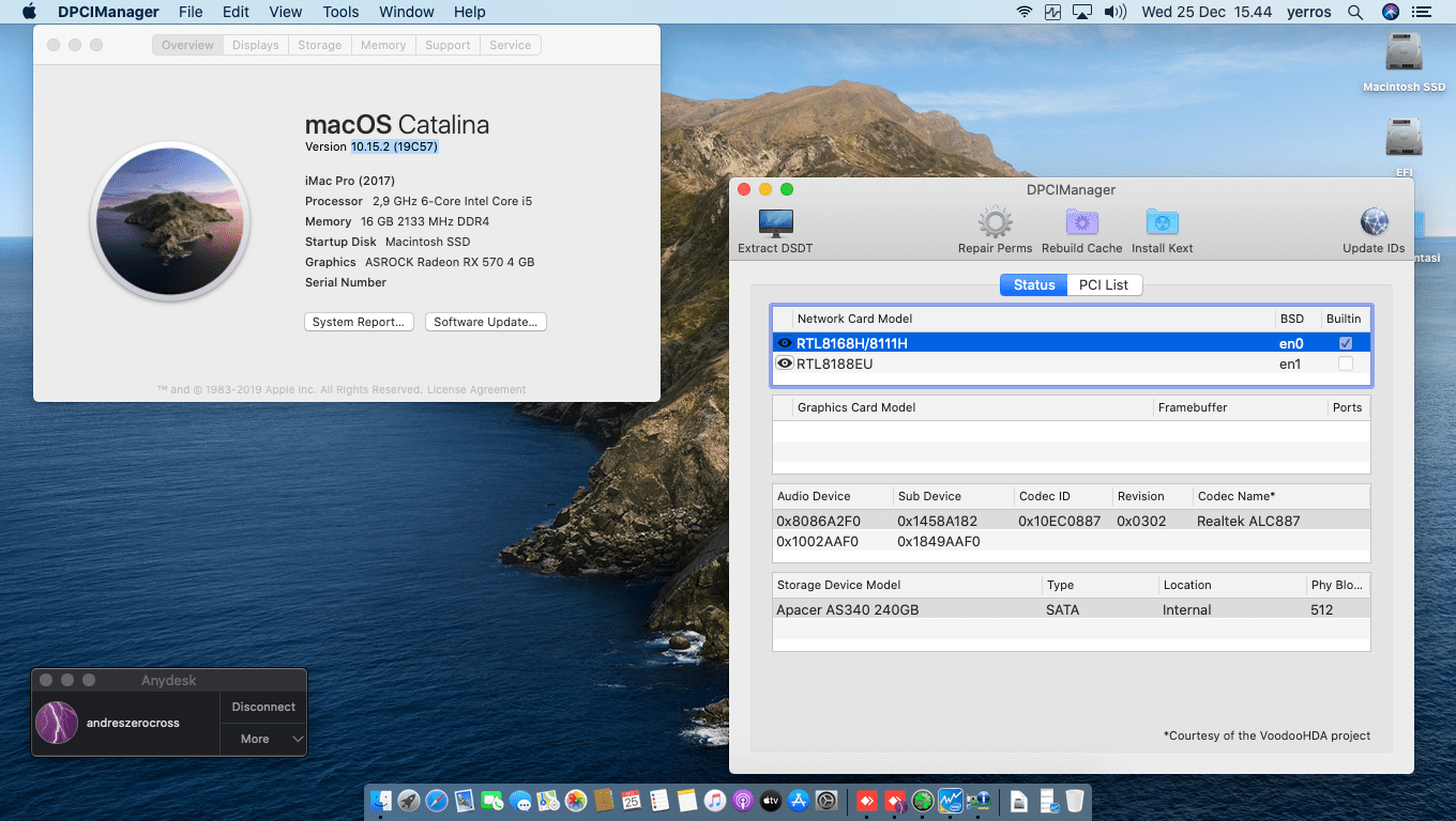 Success Hackintosh macOS Catalina 10.15.2 Build 19C57 at Gigabyte H310M DS2 + Intel Core i5 9400F + Asrock RX 570